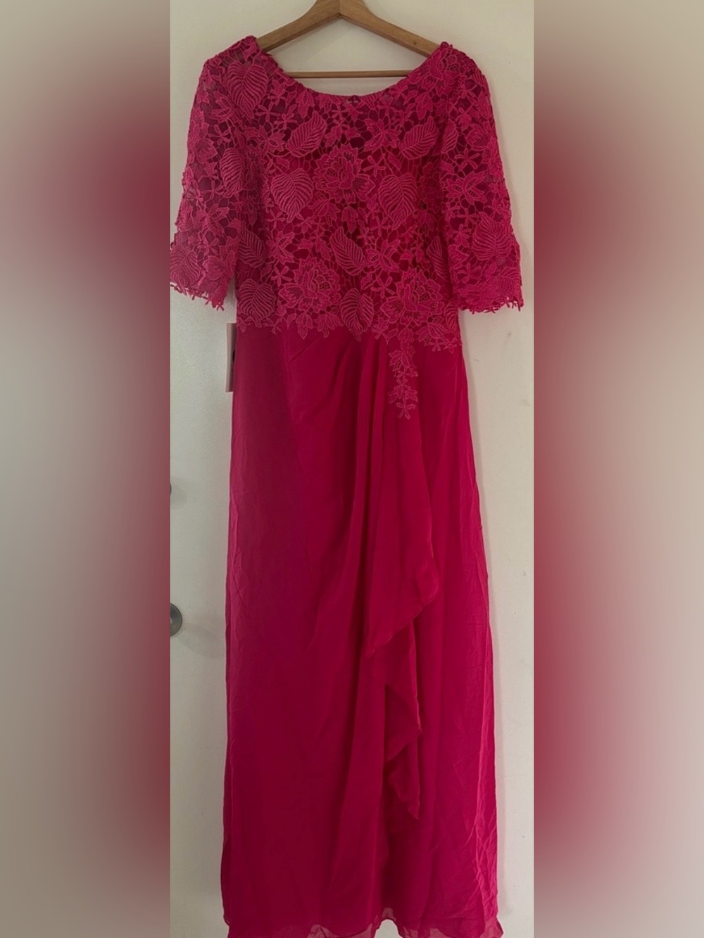 ChicSew Fuchsia Lace Overlay Evening Gown